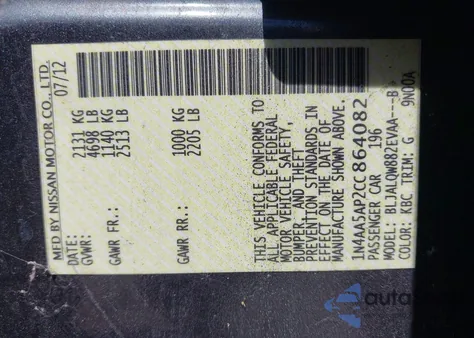 2012 Nissan Maxima 3.5 S from USA, damaged, VIN 1N4AA5AP2CC864082